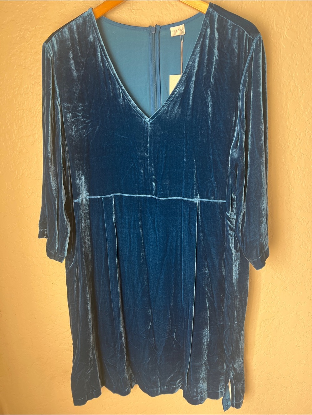 NWT poetry blue silk velvet v neck 3/4 sleeve dress - Picture 2 of 8